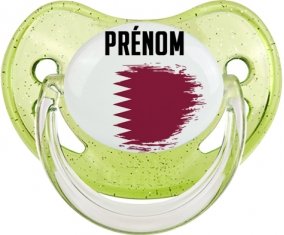 Drapeau effet pinceau Qatar avec prénom Sucette Physiologique Vert à paillette