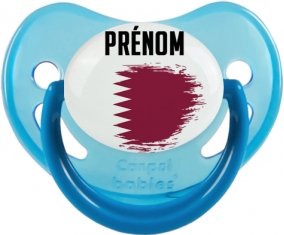 Drapeau effet pinceau Qatar avec prénom Sucette Physiologique Bleue phosphorescente