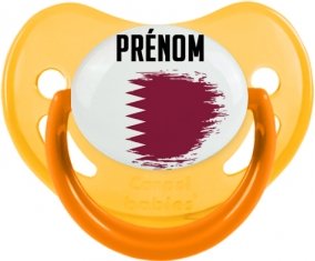 Drapeau effet pinceau Qatar avec prénom Sucette Physiologique Jaune phosphorescente