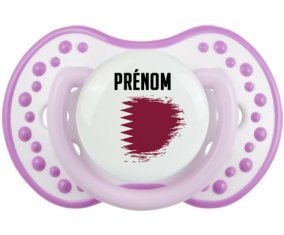 Drapeau effet pinceau Qatar avec prénom Sucette LOVI Dynamic Blanc-mauve classique