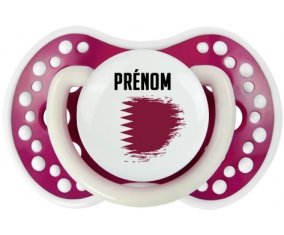 Drapeau effet pinceau Qatar avec prénom Sucette LOVI Dynamic Fuchsia phosphorescente