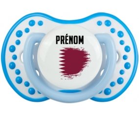 Drapeau effet pinceau Qatar avec prénom Sucette LOVI Dynamic Blanc-bleu phosphorescente