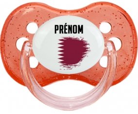 Drapeau effet pinceau Qatar avec prénom Sucette Cerise Rouge à paillette