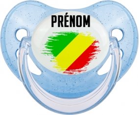 Drapeau effet pinceau République du Congo avec prénom Sucette Physiologique Bleue à paillette