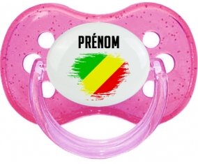 Drapeau effet pinceau République du Congo avec prénom Tétine Cerise Rose à paillette