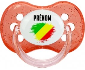 Drapeau effet pinceau République du Congo avec prénom Tétine Cerise Rouge à paillette