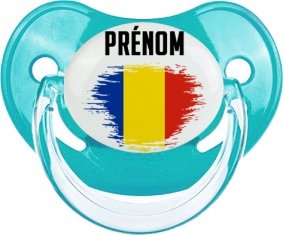 Drapeau effet pinceau Roumanie avec prénom Tétine Physiologique Bleue classique
