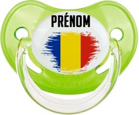 Drapeau effet pinceau Roumanie avec prénom Tétine Physiologique Vert classique