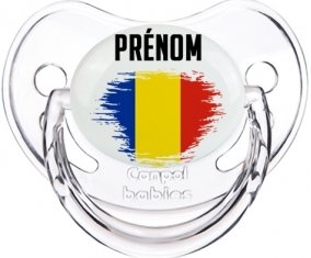 Drapeau effet pinceau Roumanie avec prénom Tétine Physiologique Transparent classique