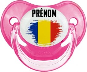 Drapeau effet pinceau Roumanie avec prénom Tétine Physiologique Rose classique