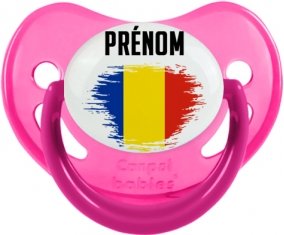 Drapeau effet pinceau Roumanie avec prénom Tétine Physiologique Rose phosphorescente