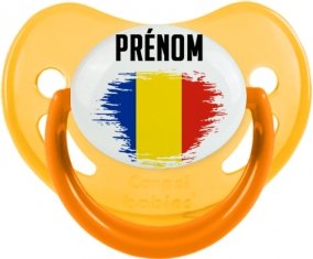 Drapeau effet pinceau Roumanie avec prénom Tétine Physiologique Jaune phosphorescente