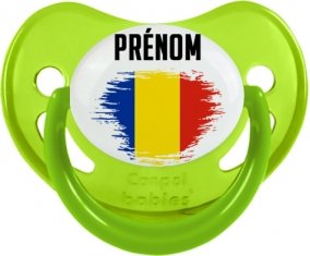 Drapeau effet pinceau Roumanie avec prénom Tétine Physiologique Vert phosphorescente