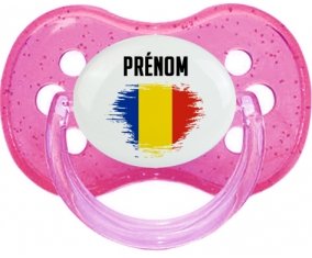 Drapeau effet pinceau Roumanie avec prénom Sucete Cerise Rose à paillette