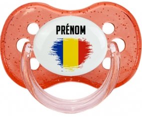 Drapeau effet pinceau Roumanie avec prénom Sucete Cerise Rouge à paillette