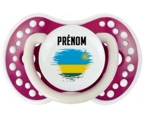 Drapeau effet pinceau Rwanda avec prénom Sucette LOVI Dynamic Fuchsia phosphorescente