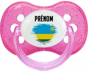 Drapeau effet pinceau Rwanda avec prénom Tétine Cerise Rose à paillette