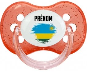 Drapeau effet pinceau Rwanda avec prénom Tétine Cerise Rouge à paillette