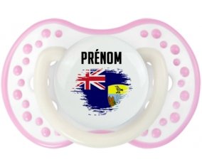 Drapeau effet pinceau Sainte-Hélène avec prénom Tétine LOVI Dynamic Blanc-rose phosphorescente