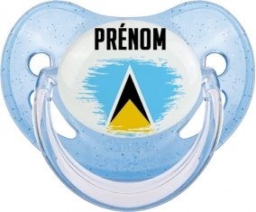 Drapeau effet pinceau Sainte-Lucie avec prénom Sucette Physiologique Bleue à paillette