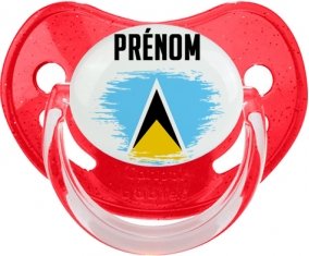 Drapeau effet pinceau Sainte-Lucie avec prénom Sucette Physiologique Rouge à paillette