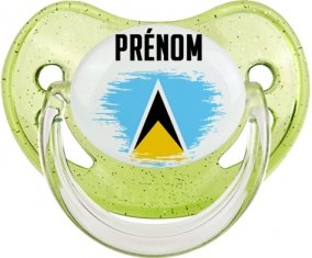 Drapeau effet pinceau Sainte-Lucie avec prénom Sucette Physiologique Vert à paillette