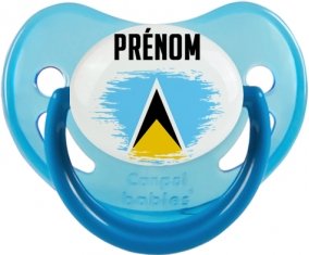 Drapeau effet pinceau Sainte-Lucie avec prénom Sucette Physiologique Bleue phosphorescente