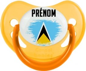 Drapeau effet pinceau Sainte-Lucie avec prénom Sucette Physiologique Jaune phosphorescente