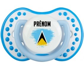 Drapeau effet pinceau Sainte-Lucie avec prénom Sucette LOVI Dynamic Blanc-bleu phosphorescente