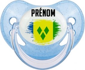 Drapeau effet pinceau Saint-Vincent-et-les-Grenadines avec prénom Sucette Physiologique Bleue à paillette