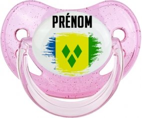 Drapeau effet pinceau Saint-Vincent-et-les-Grenadines avec prénom Sucette Physiologique Rose à paillette