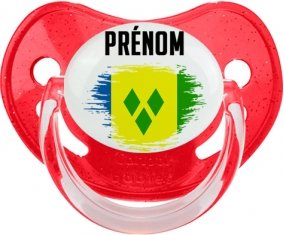 Drapeau effet pinceau Saint-Vincent-et-les-Grenadines avec prénom Sucette Physiologique Rouge à paillette