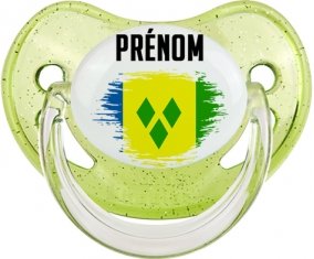 Drapeau effet pinceau Saint-Vincent-et-les-Grenadines avec prénom Sucette Physiologique Vert à paillette
