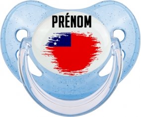 Drapeau effet pinceau Samoa avec prénom Sucette Physiologique Bleue à paillette