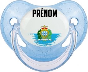 Drapeau effet pinceau Saint Marin avec prénom Tétine Physiologique Bleue à paillette