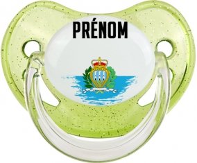 Drapeau effet pinceau Saint Marin avec prénom Tétine Physiologique Vert à paillette