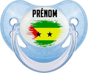 Drapeau effet pinceau Sao Tomé et Principe avec prénom Sucete Physiologique Bleue à paillette