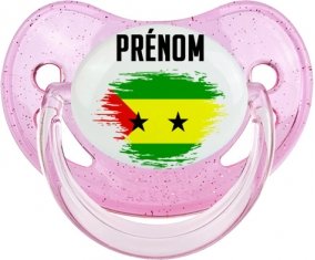 Drapeau effet pinceau Sao Tomé et Principe avec prénom Sucete Physiologique Rose à paillette