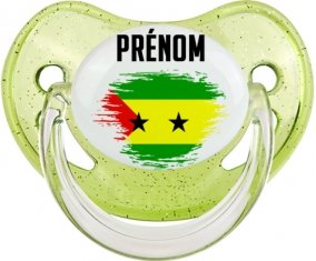 Drapeau effet pinceau Sao Tomé et Principe avec prénom Sucete Physiologique Vert à paillette