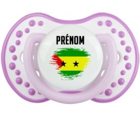 Drapeau effet pinceau Sao Tomé et Principe avec prénom Tétine LOVI Dynamic Blanc-mauve classique