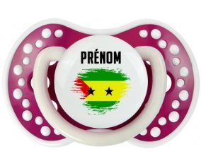 Drapeau effet pinceau Sao Tomé et Principe avec prénom Tétine LOVI Dynamic Fuchsia phosphorescente