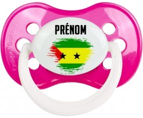 Drapeau effet pinceau Sao Tomé et Principe avec prénom Sucette Anatomique Rose foncé classique