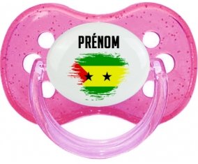 Drapeau effet pinceau Sao Tomé et Principe avec prénom Sucette Cerise Rose à paillette