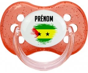 Drapeau effet pinceau Sao Tomé et Principe avec prénom Sucette Cerise Rouge à paillette
