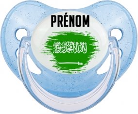 Drapeau effet pinceau Arabie Saoudite avec prénom Sucette Physiologique Bleue à paillette