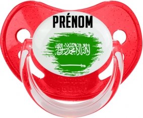 Drapeau effet pinceau Arabie Saoudite avec prénom Sucette Physiologique Rouge à paillette