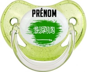 Drapeau effet pinceau Arabie Saoudite avec prénom Sucette Physiologique Vert à paillette