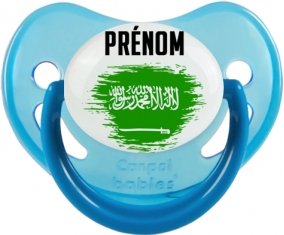 Drapeau effet pinceau Arabie Saoudite avec prénom Sucette Physiologique Bleue phosphorescente
