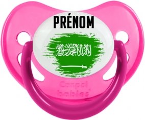 Drapeau effet pinceau Arabie Saoudite avec prénom Sucette Physiologique Rose phosphorescente