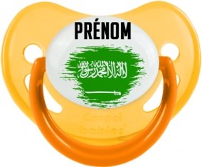 Drapeau effet pinceau Arabie Saoudite avec prénom Sucette Physiologique Jaune phosphorescente